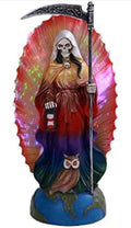 Blessed and Radiant: Exquisite 11 1/2 Inch Santa Muerte Statue with Light Up Background - A Truly Mesmerizing Piece
