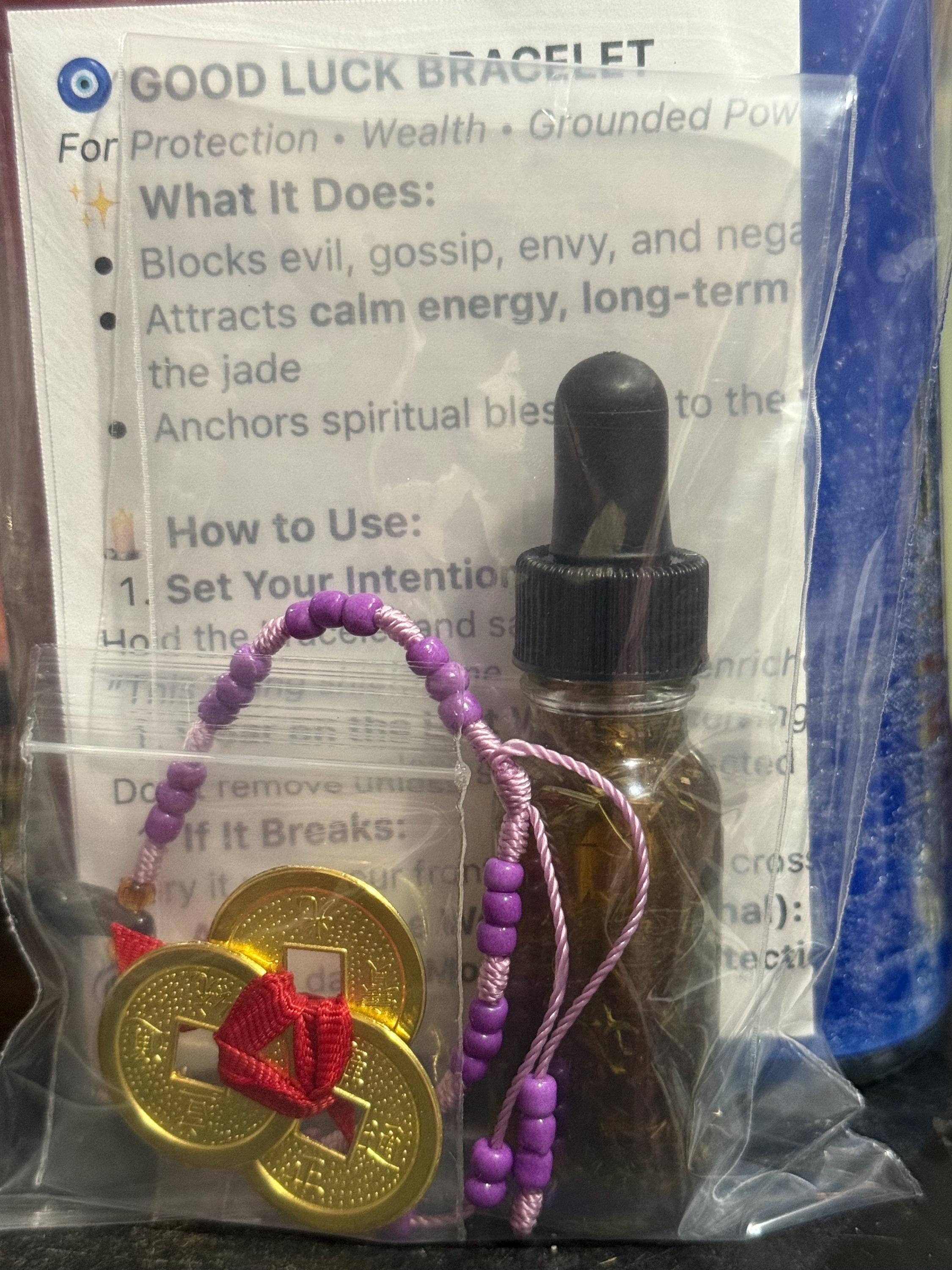 Unique Adjustable Good Luck Bracelet - Blessed Up with Prayers, Coins, and Blessing Oil by Mrs. Judie